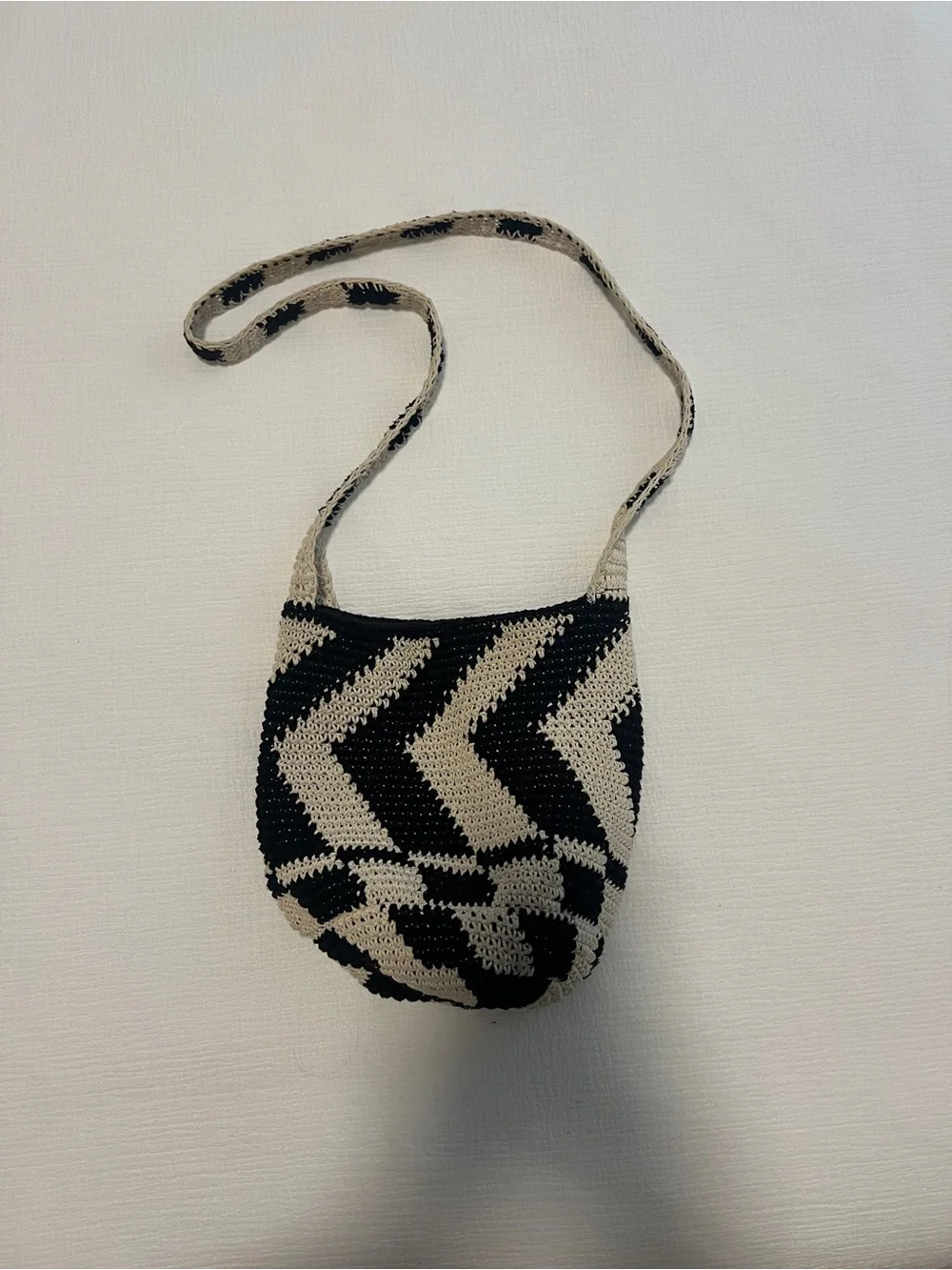 Black and Beige Crochet Chevron Crossbody Bag - Women Accessories